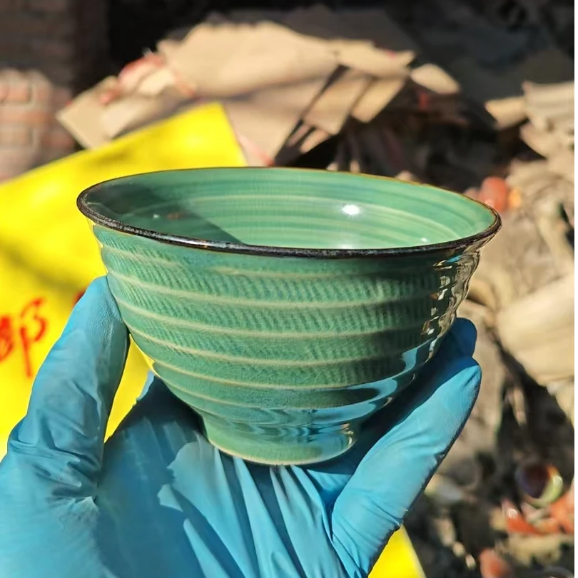 特价瑕疵茶杯，青绿12.5斗笠茶碗1只