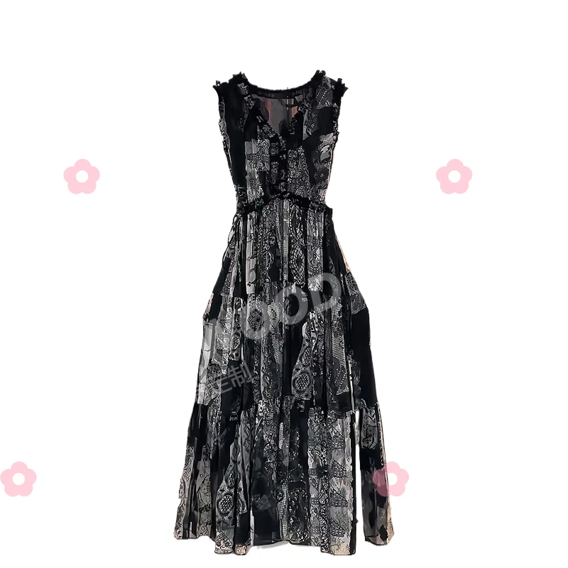 轻奢黑色收腰高端精致连衣裙2025年夏季新款夏装长裙法式裙子女装