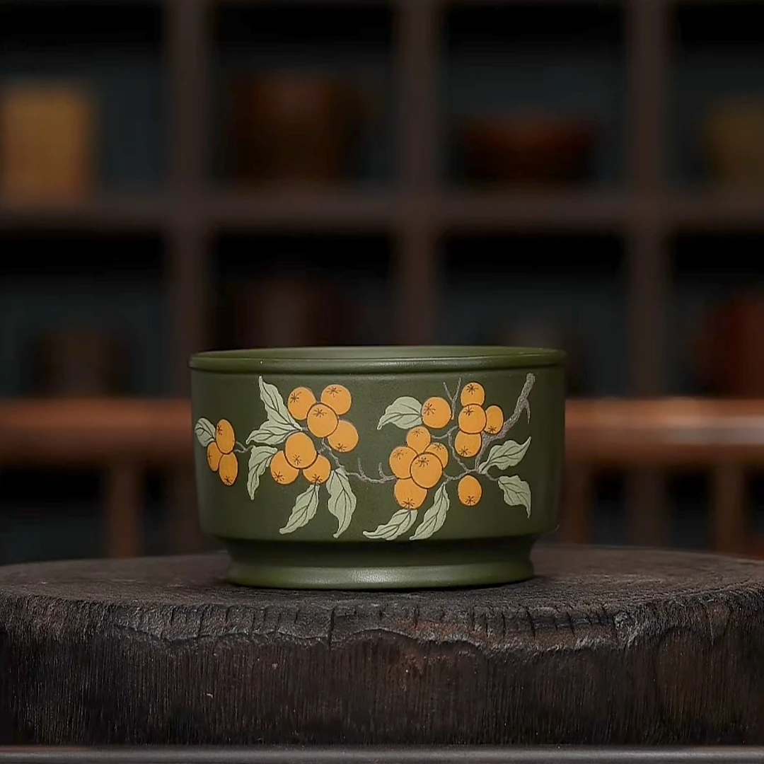 手工杯 | 柿柿如意民绿泥绘手工主人杯