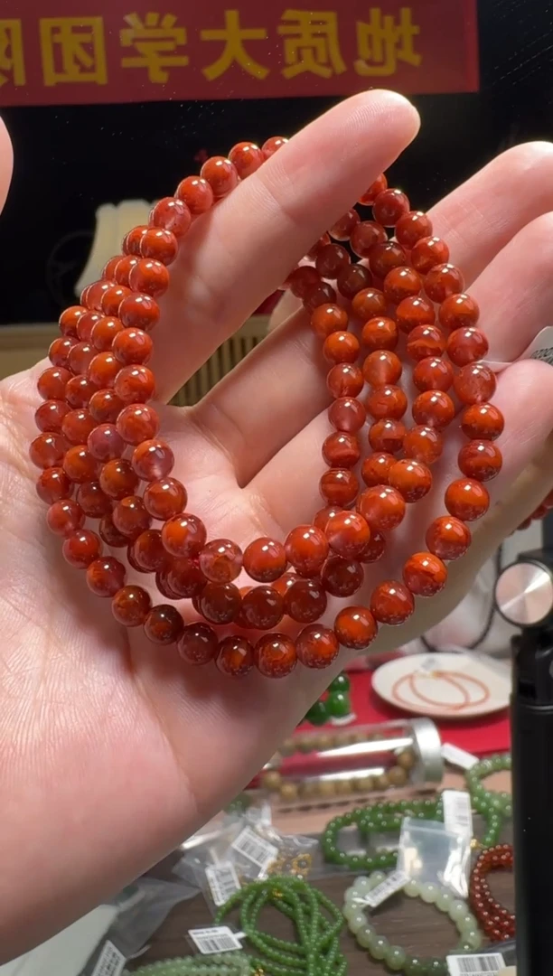 南红玛瑙手串未镶嵌玫红色南红玛瑙圆珠多圈手串5mm+