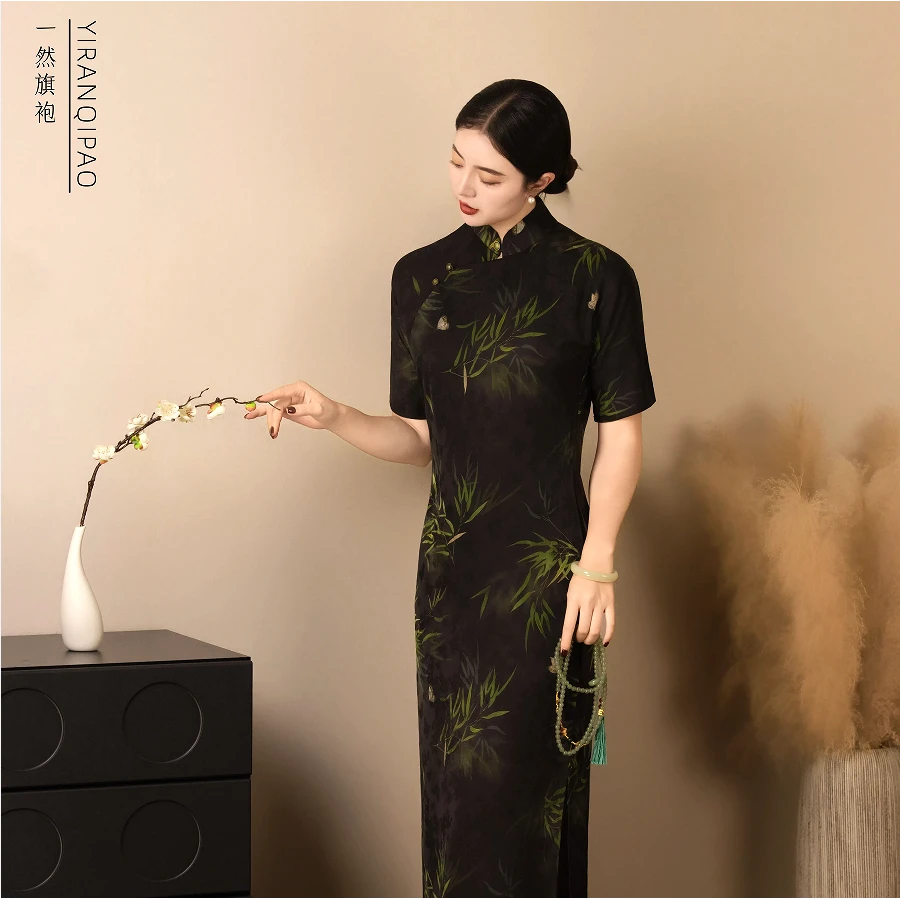 【临意竹】2025夏款国风显瘦气质优雅经典日常旗袍130CM