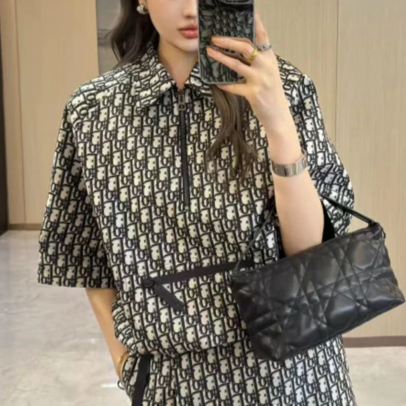 未使用 DIOR/迪奥 满印短袖半拉链贴袋宽松夹克外套