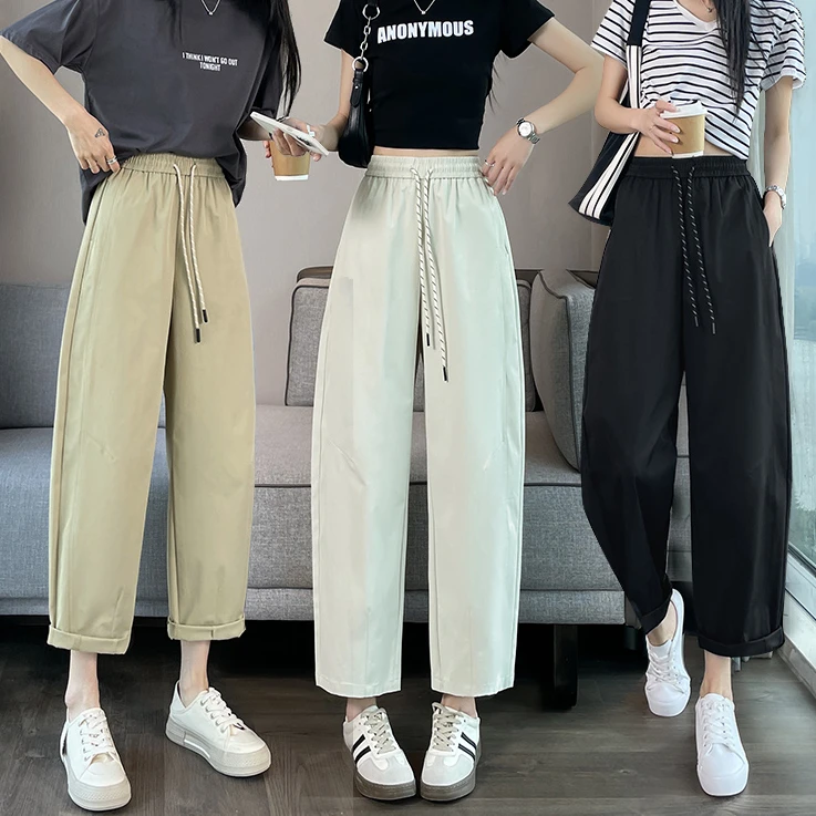 休闲裤女夏新款时尚设计感简约薄款气球裤高腰显瘦八九分裤小个子