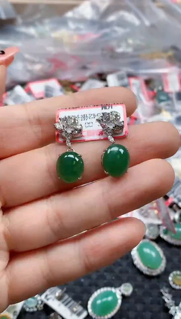 银S925镶嵌戒指翡翠天然A货缅甸翡翠