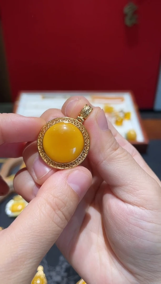 裸石蜜蜡银S925镀金镶嵌圆蛋面