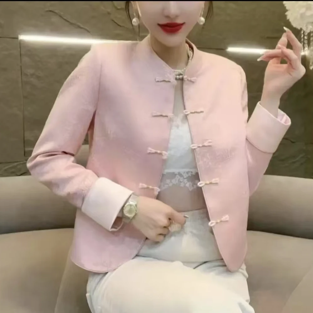 早春网红新款时尚高级感精致气质国风盘扣提花新中式外套