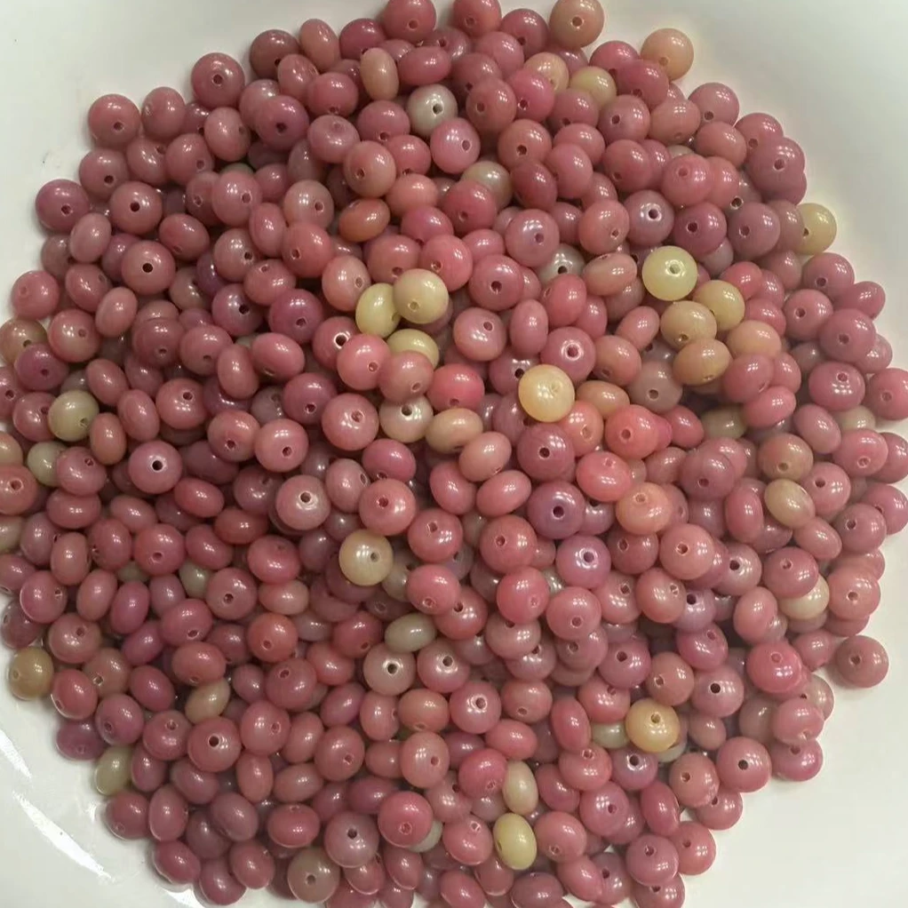 天然菩提珠蜜桃粉算盘珠6*9 DIY菩提散珠