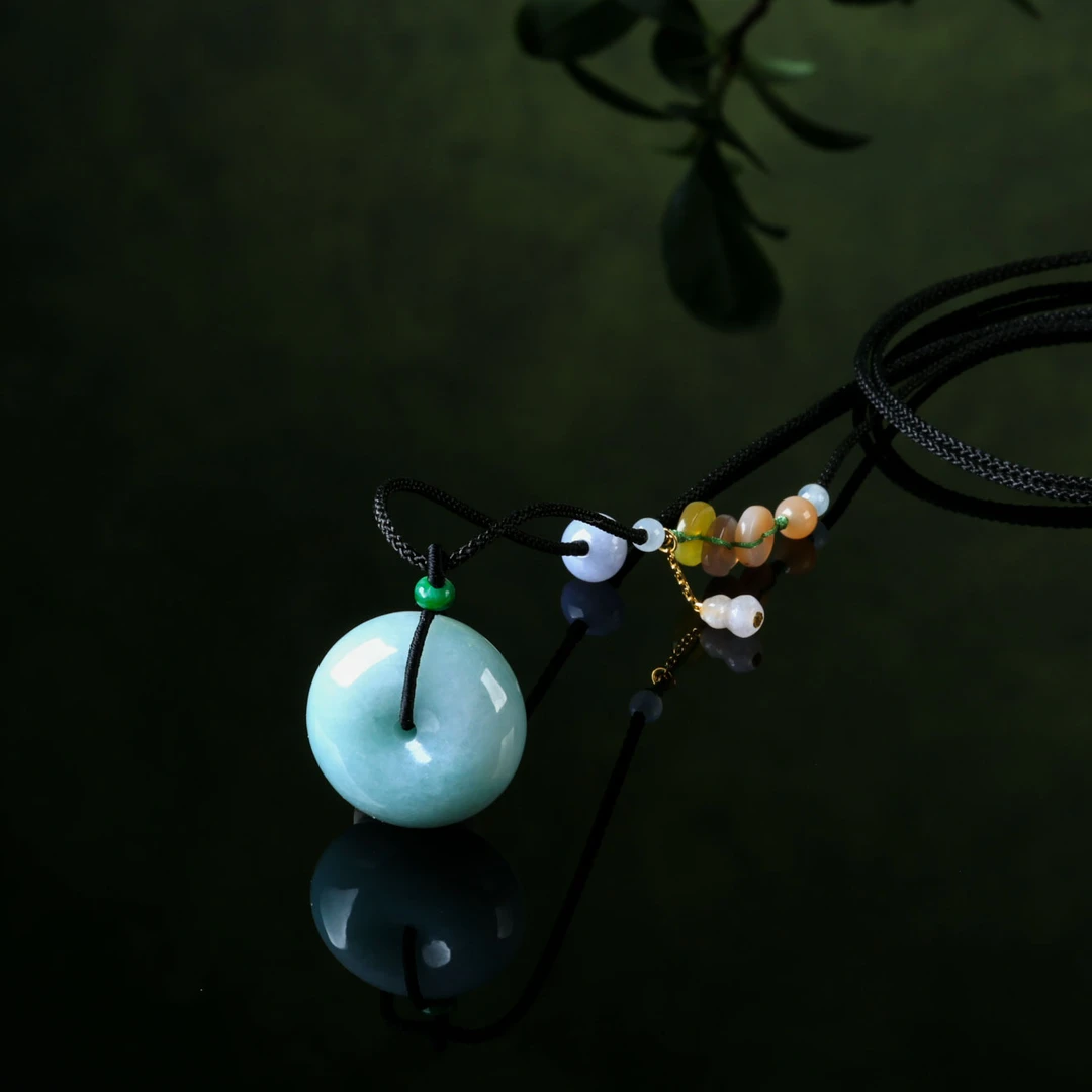 【意婵】《湛然》大超值（25*13）18k金缅A翡翠平安扣项链盐源-917401