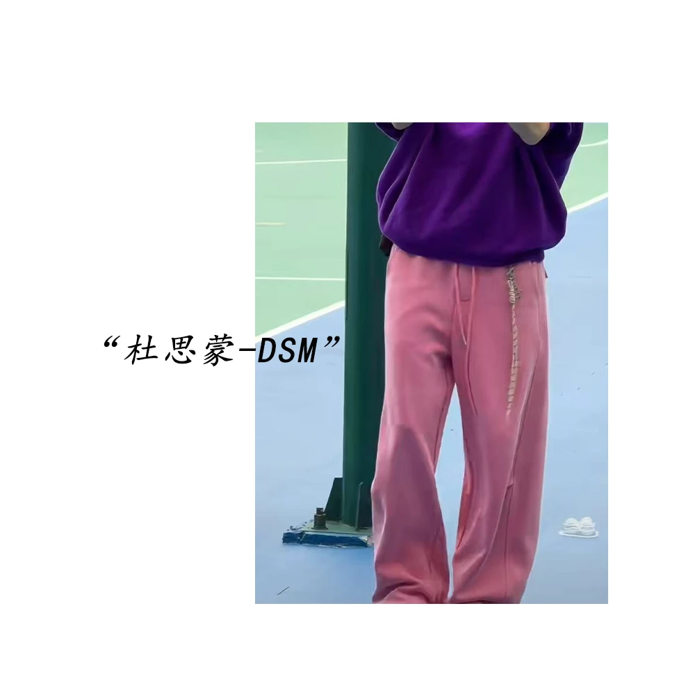 DSM-【弯型飒步】韩国货！25秋冬休闲刺绣加绒抽绳直筒裤71332