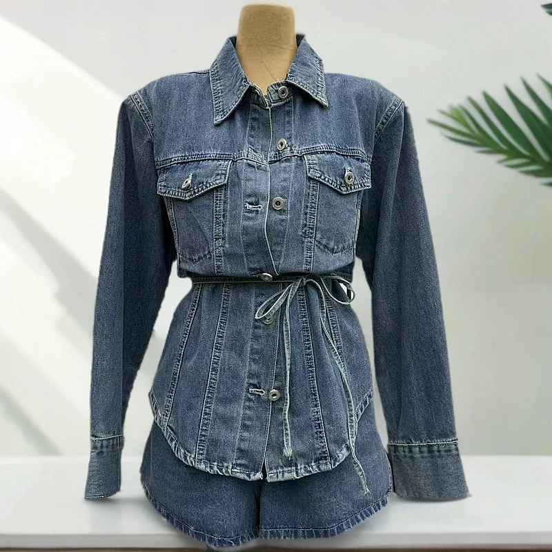 B6083秋季新款设计感时尚收腰显瘦露背衬衣+松紧阔腿短裤两件套女