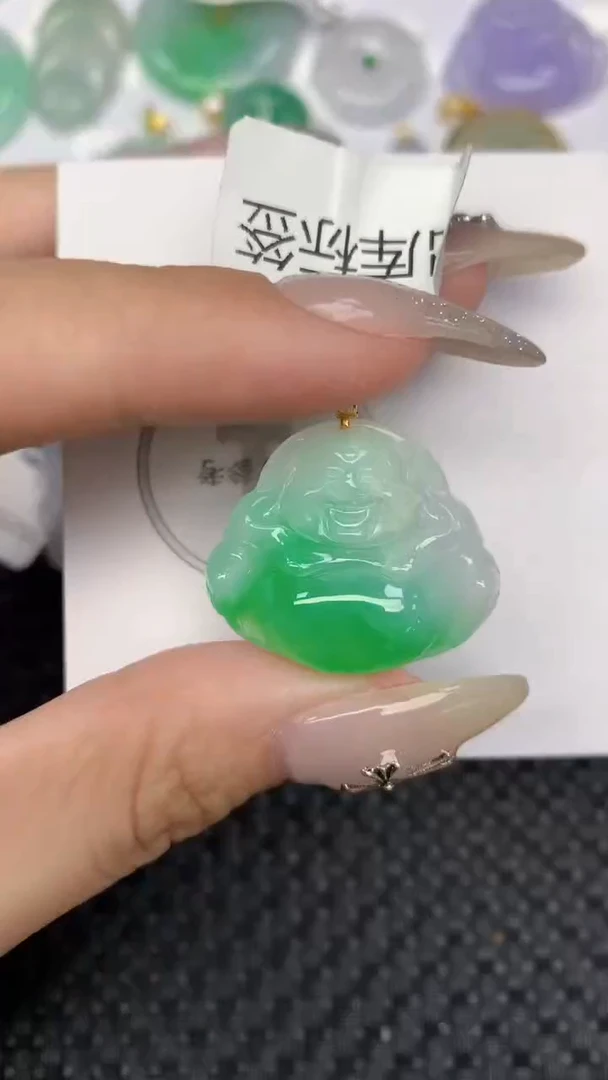 颈饰18K金镶嵌翡翠天然缅甸翡翠a货百元以上9元证书费自理
