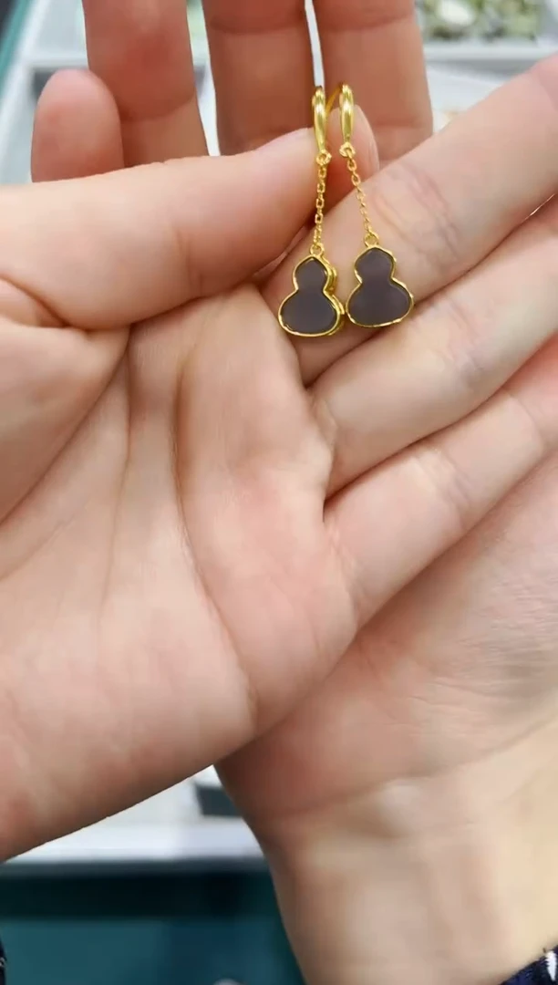 银S925镶嵌和田玉耳饰葫芦耳钩06