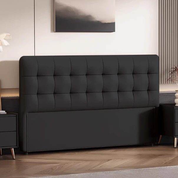 2025新款超薄极简华夫格真皮床头软包靠背板卧室简约一体床头靠背