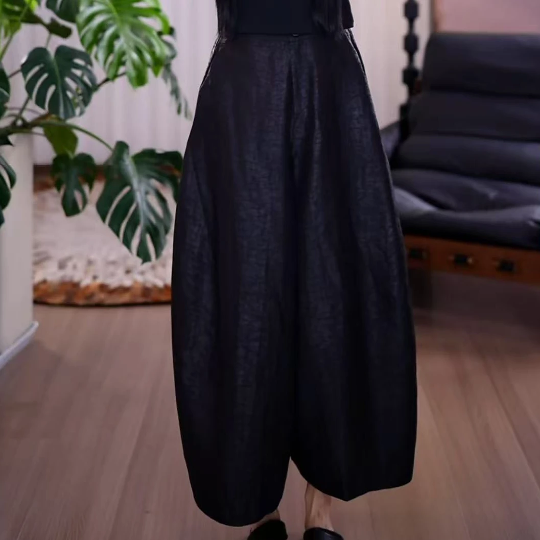 『乔笙』100%桑蚕丝香云纱松紧腰显瘦中式设计师裤子