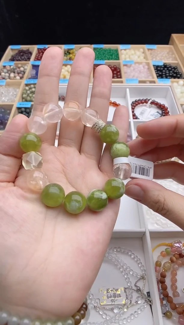 未镶嵌手串水晶139（需拍两个）粉胶花青提手串13-14mm