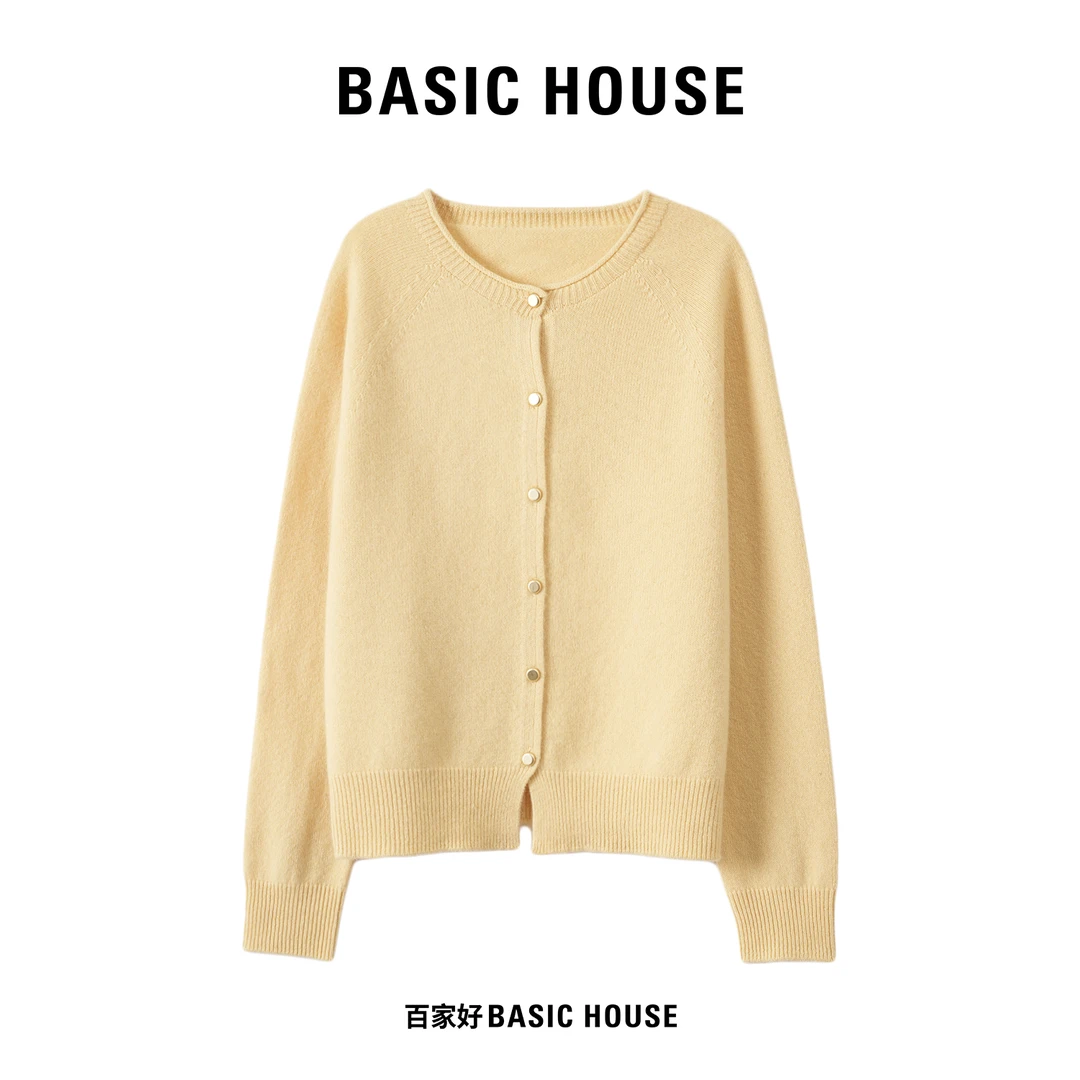 Basic House/百家好2025年新款圆领撞色气质长袖针织衫7982 MM