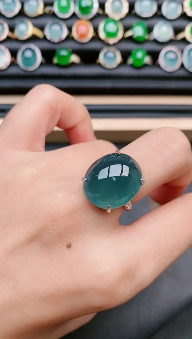 翡翠戒指银S925镶嵌1111