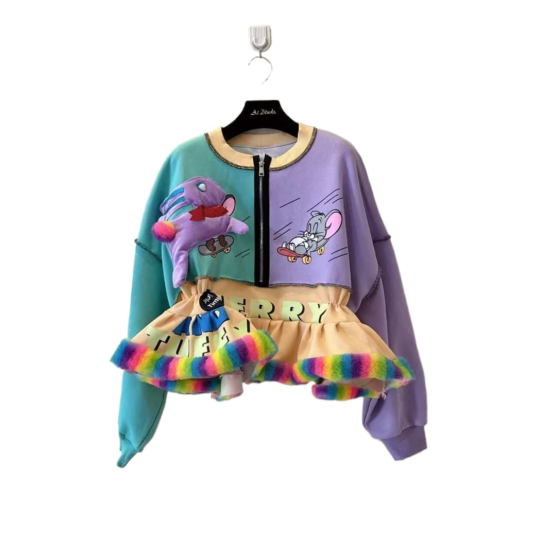 ATT潮牌女装2025春欧洲站度假风拼接甜美花卉重工时尚卫衣