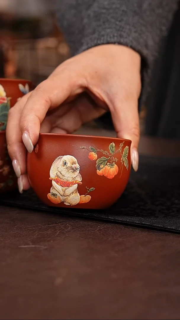 茶杯紫砂㛄*大红袍乖兔