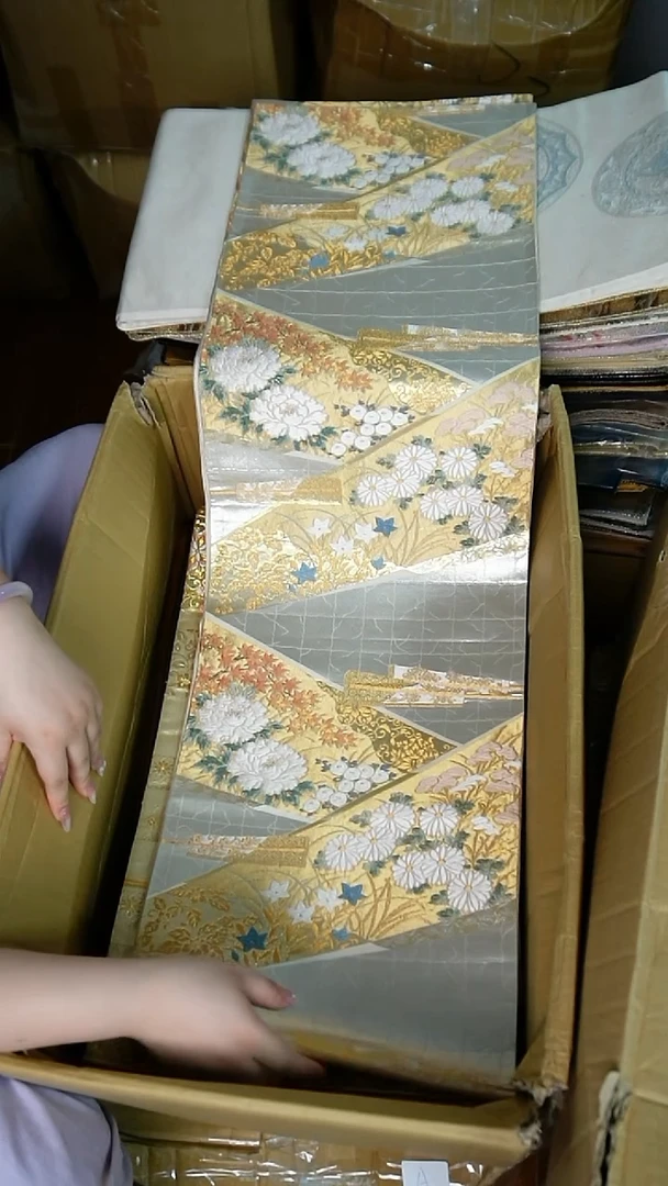 织绣10六通银箔底牡丹团花花卉