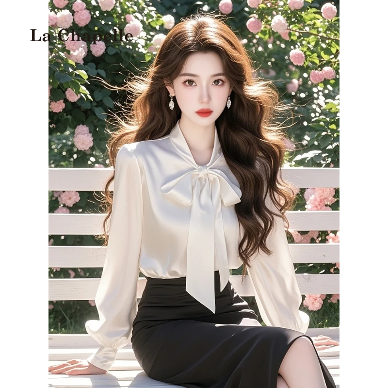 拉夏贝尔春季2025新款蝴蝶结百搭衬衣女温柔时尚高级感上衣衬衫