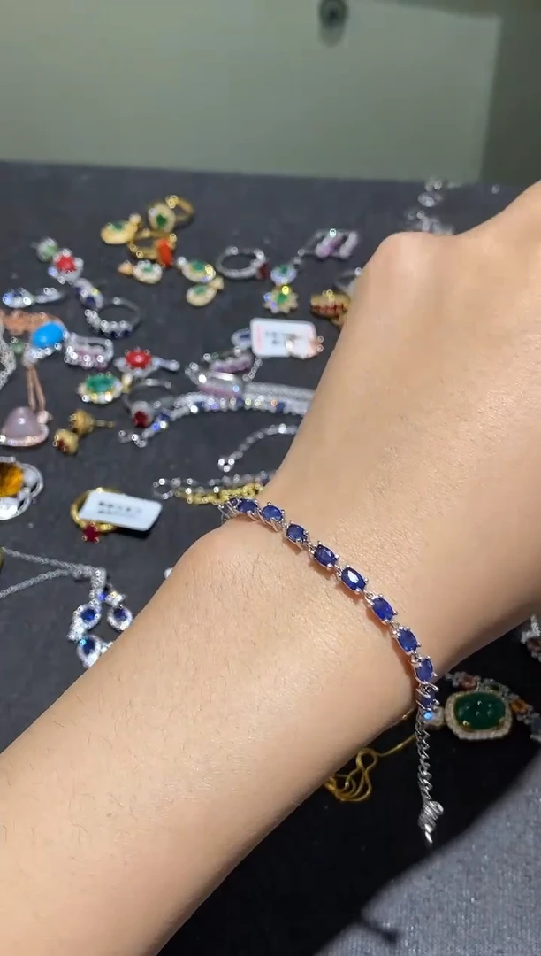 手链蓝宝石银S925镶嵌手链