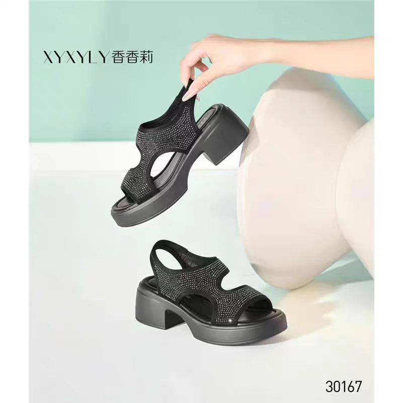 香香莉2025夏季新款松糕底百搭网红舒适工作时尚潮品女凉鞋L30167