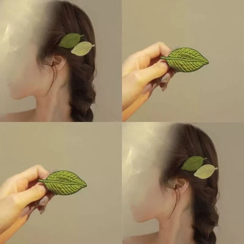 2025新款叶子发夹头饰简约森系小边夹刘海侧边夹树叶后脑勺卡子