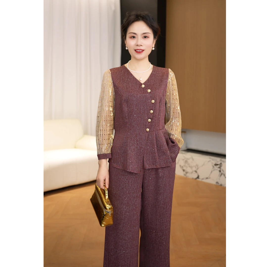 2025新款妈妈装春装时尚套装洋气中年女装宽松两件套显瘦上衣裤子