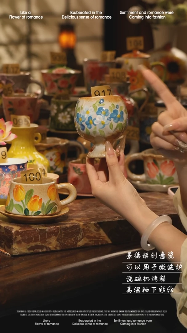 陶瓷917景德镇高温手绘釉下彩设计师款式