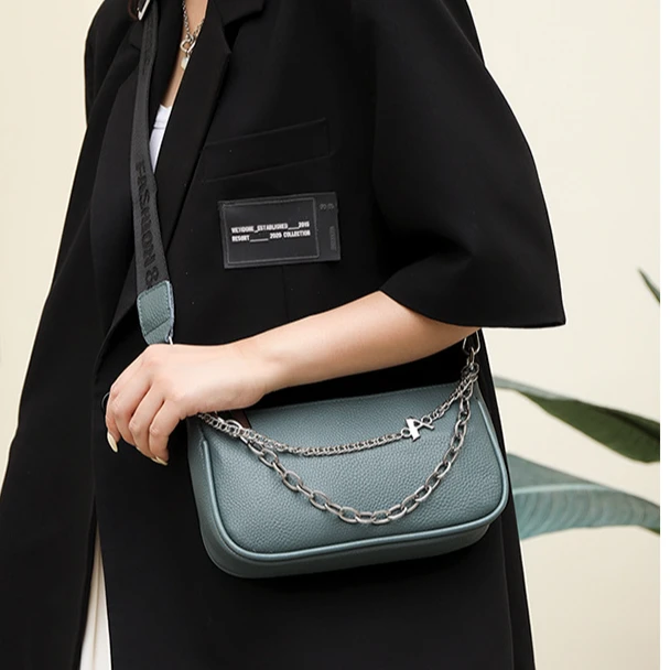 【头层牛皮】真皮女包手提单肩斜挎包链条20624