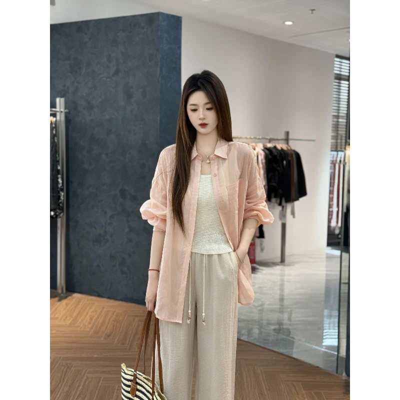 宿慕SUMU 夏季百搭防晒衬衫2025新款5-19后背开叉宽松衬衣8109