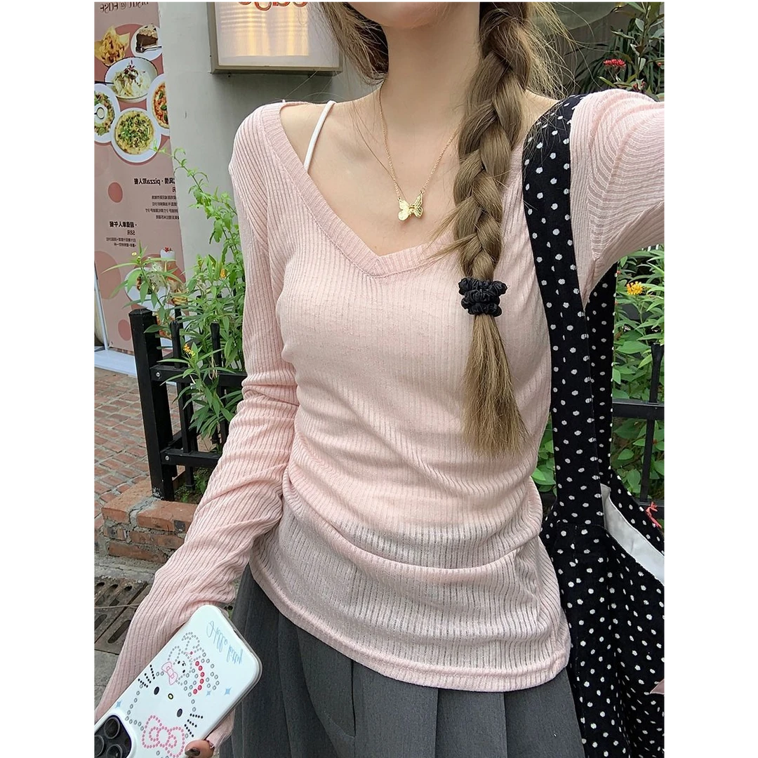 纯欲辣妹套装女小众V领防晒罩衫T恤夏季设计感短款百搭薄款修身潮