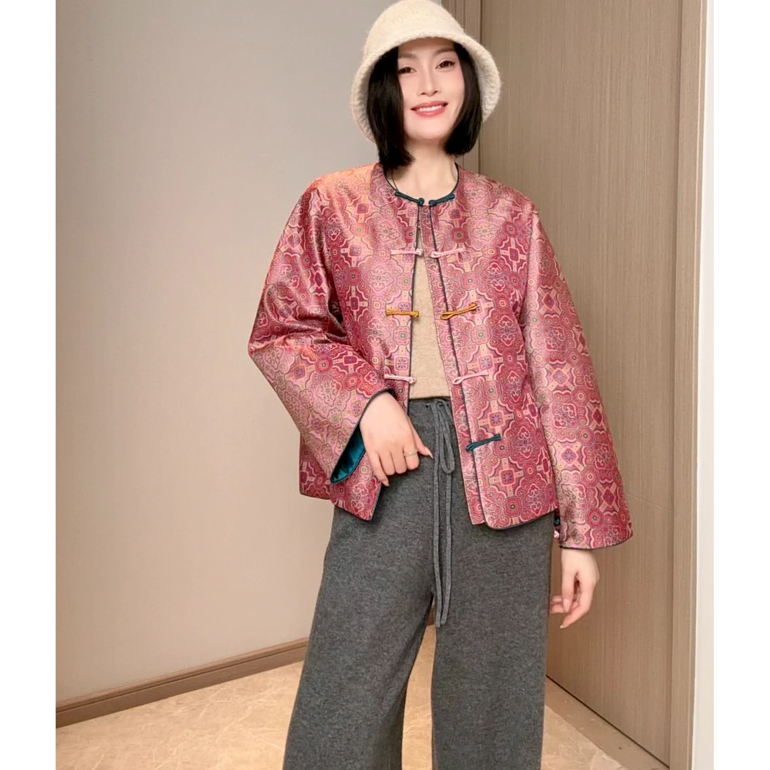【四合如意】复古新中式桑蚕丝蜀锦盘扣提花外套加棉秋冬优雅时尚