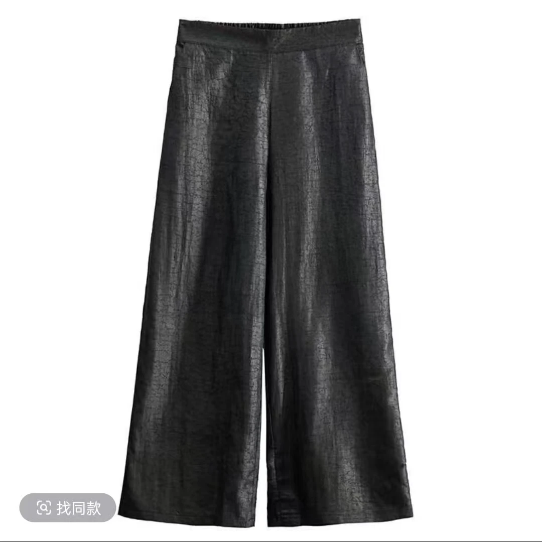 新款高定龟纹百搭直筒时尚气质高腰阔腿裤3612