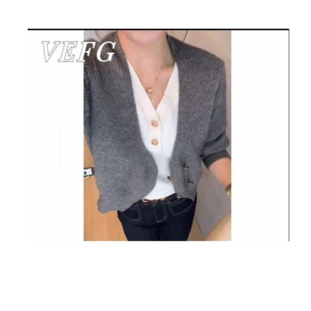 限定！长袖毛针织衫法式小香风鱼尾开衫气质针织上衣W016