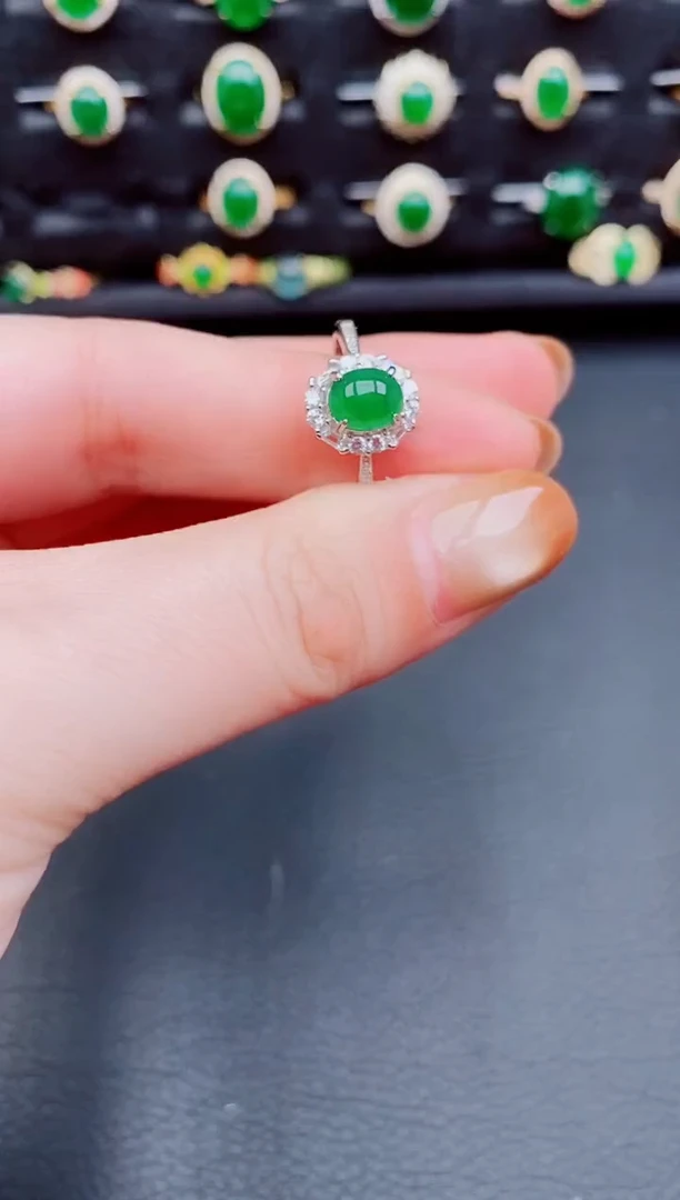 【闪购商品】翡翠戒指银S925镶嵌天然a货翡翠80