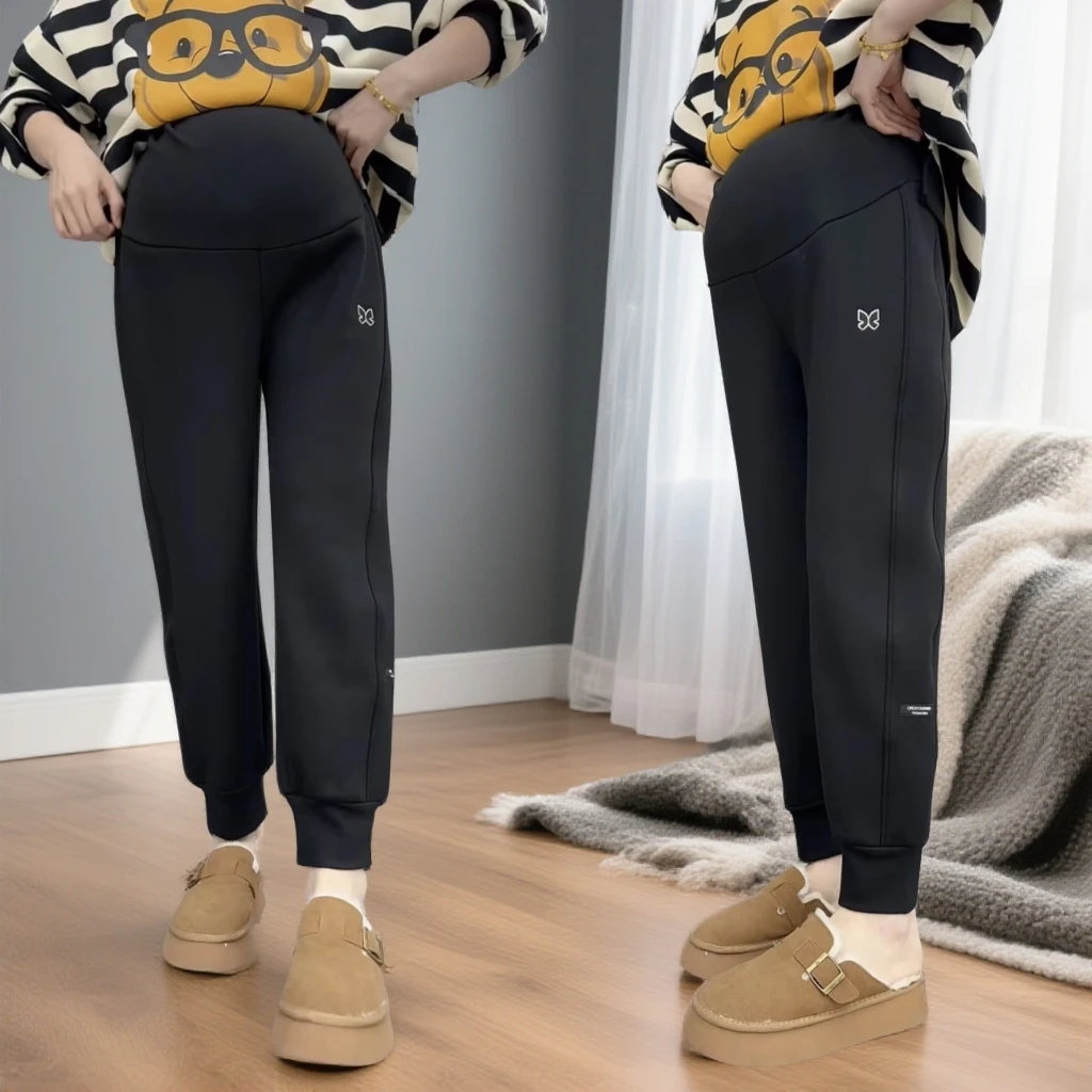 孕妇大码外穿裤子冬季加绒加厚裤子秋冬休闲卫裤宽松束脚运动裤