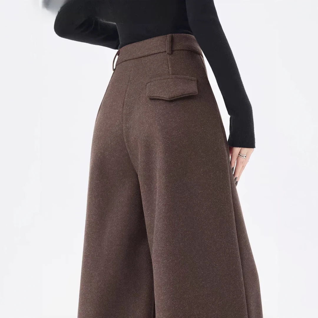 毛呢西装高腰阔腿裤女秋冬小个子八分裤直筒百搭休闲裤显瘦长裤子