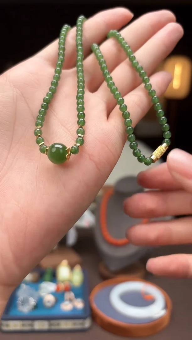 【闪购商品】和田玉F168和田玉碧玉圆珠项链1598未镶嵌-