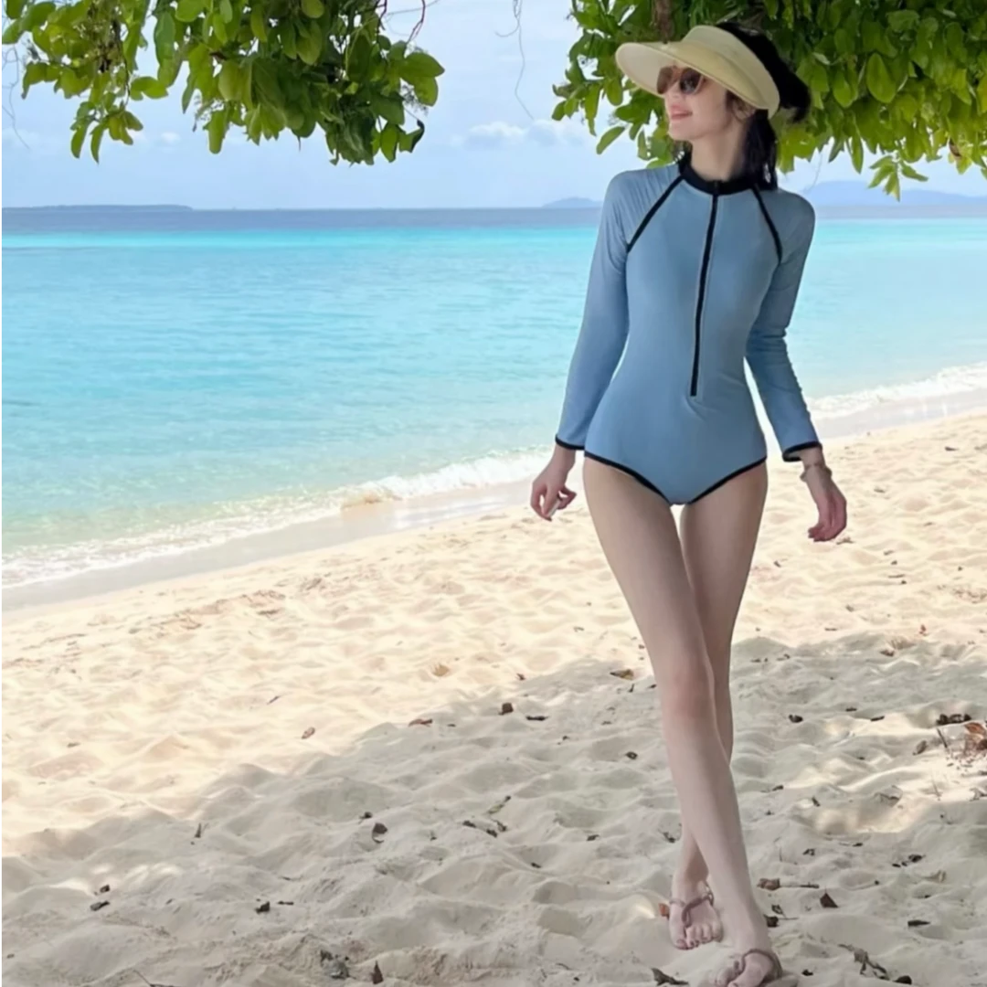 【小蛮腰】遮肉温泉度假游泳显瘦泳衣修身冲浪游泳衣泳装长袖潜水服