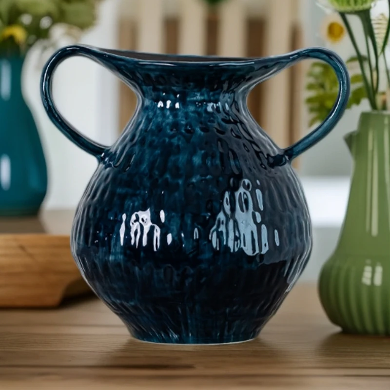 Y景德镇陶瓷花瓶高温家居孔雀蓝新中式风手工装饰水养器皿培摆件