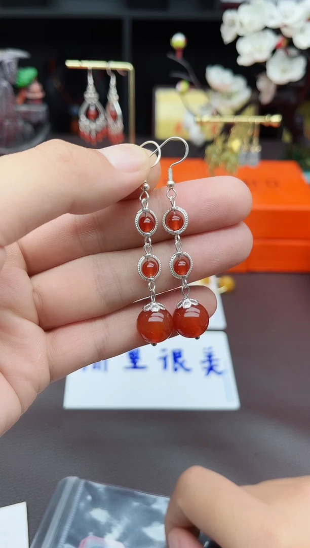 玛瑙/玉髓耳饰银S925镶嵌903000