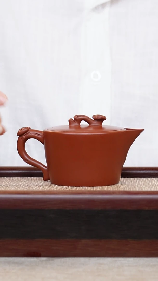 朱泥灵芝汉瓦150cc宜兴手工紫砂壶