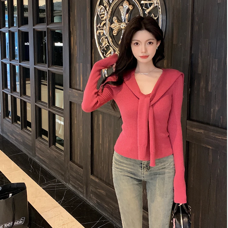 2025新款时尚针织上衣气质显瘦洋气休闲百搭针织长袖修身韩版设计