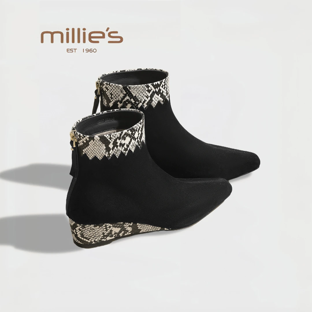 MILLIE'S/妙丽2025新款春秋靴子女款尖头短靴气质舒适百搭时装靴