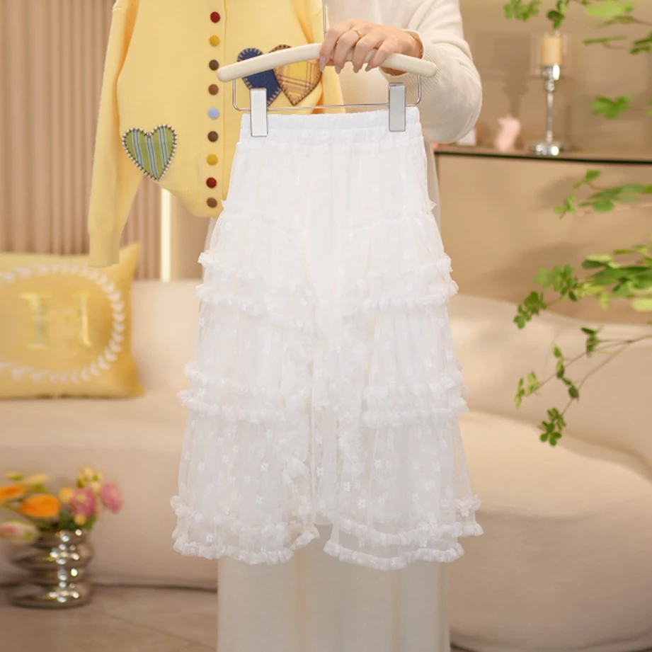 【闺蜜家】女童2025春季新款时尚洋气百搭重工蕾丝网纱长裙-8048