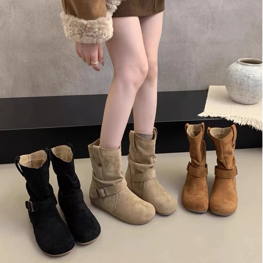 小个子内增高复古勃肯短靴女2025秋冬新款丑萌堆堆靴短筒马丁靴潮