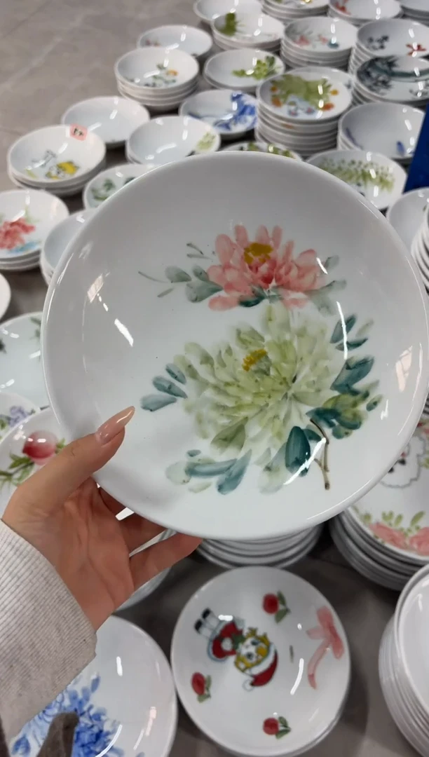 瓷片景德镇高温陶瓷食品级手绘釉中彩-圆深盘