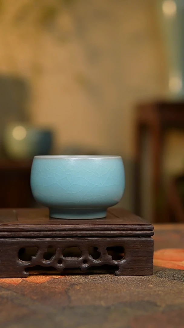 杯仿古天青罗汉杯瑕+缸杯瑕
